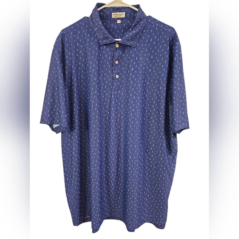 PETER MILLAR SUMMER COMFORT  LITTLE GOLFERS ALL OVER PRINT. SIZE XXL. NAVY BLUE.